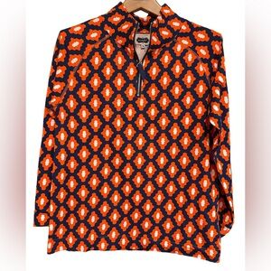 🔥🧡NWT Mudpie women’s 1/4 zip top size M. Orange and navy w/ silver zipper!